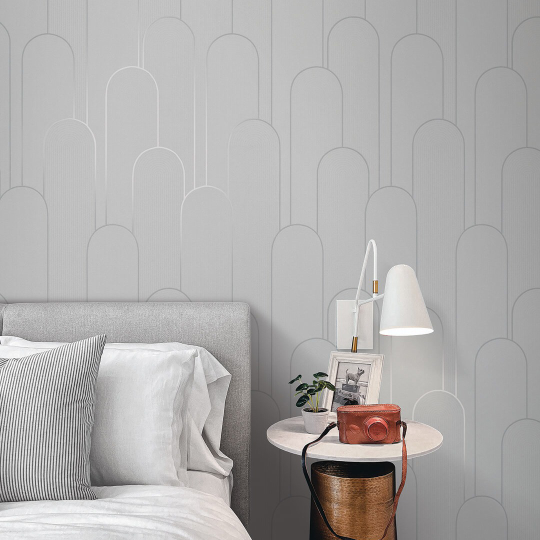 Silver Grey Art Deco Arch Wallpaper