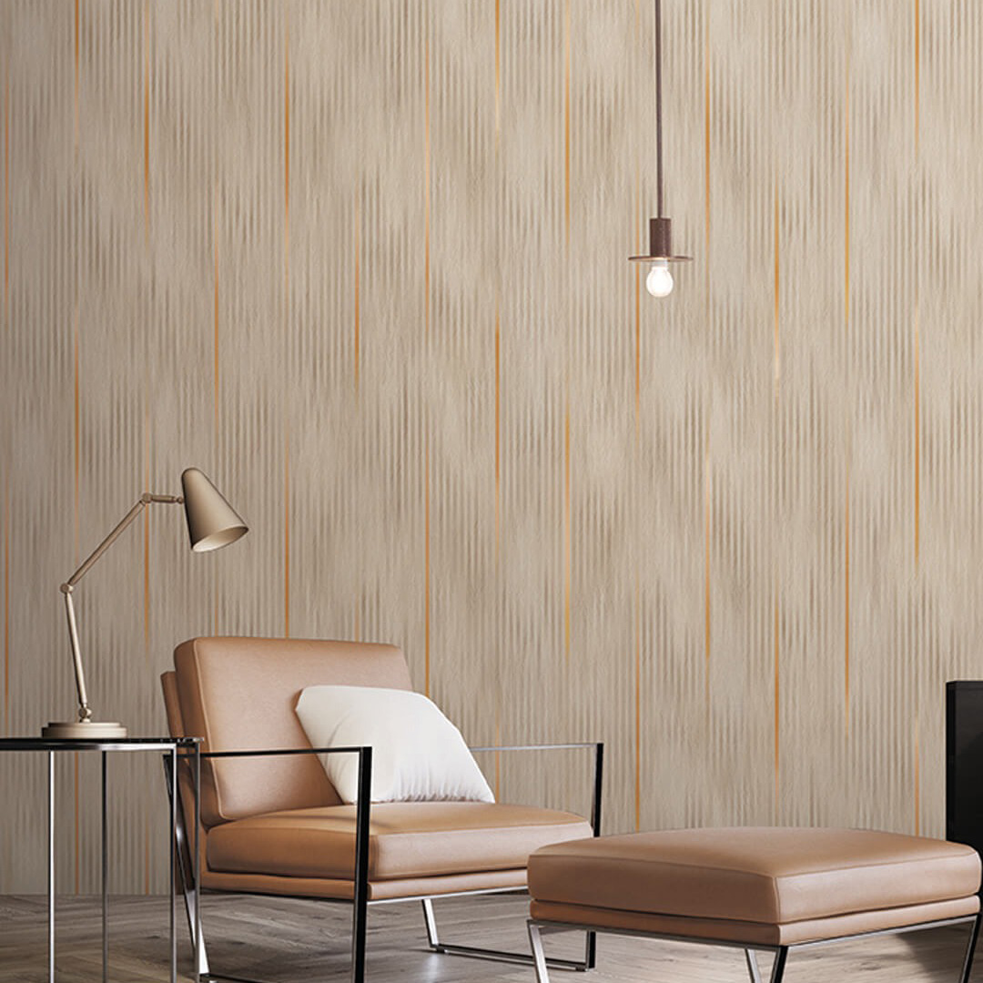 Beige & Gold Ikat Stripe Wallpaper