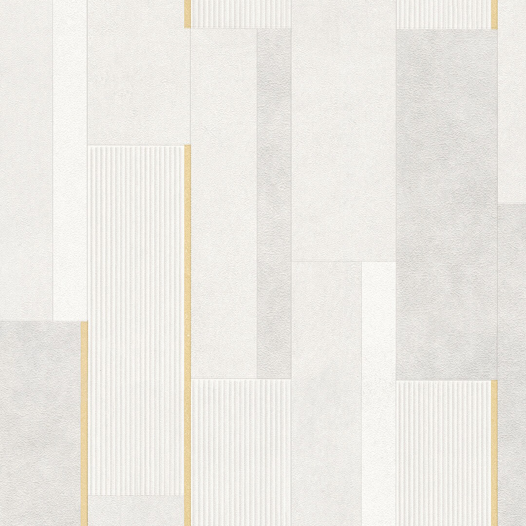 White & Gold Geometric Block Wallpaper