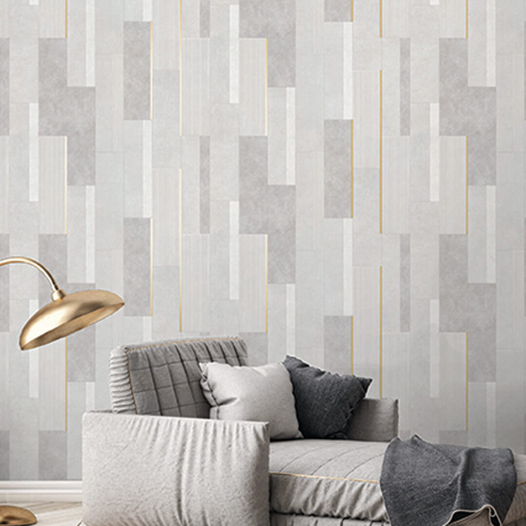 Grey & Gold Geometric Block Wallpaper