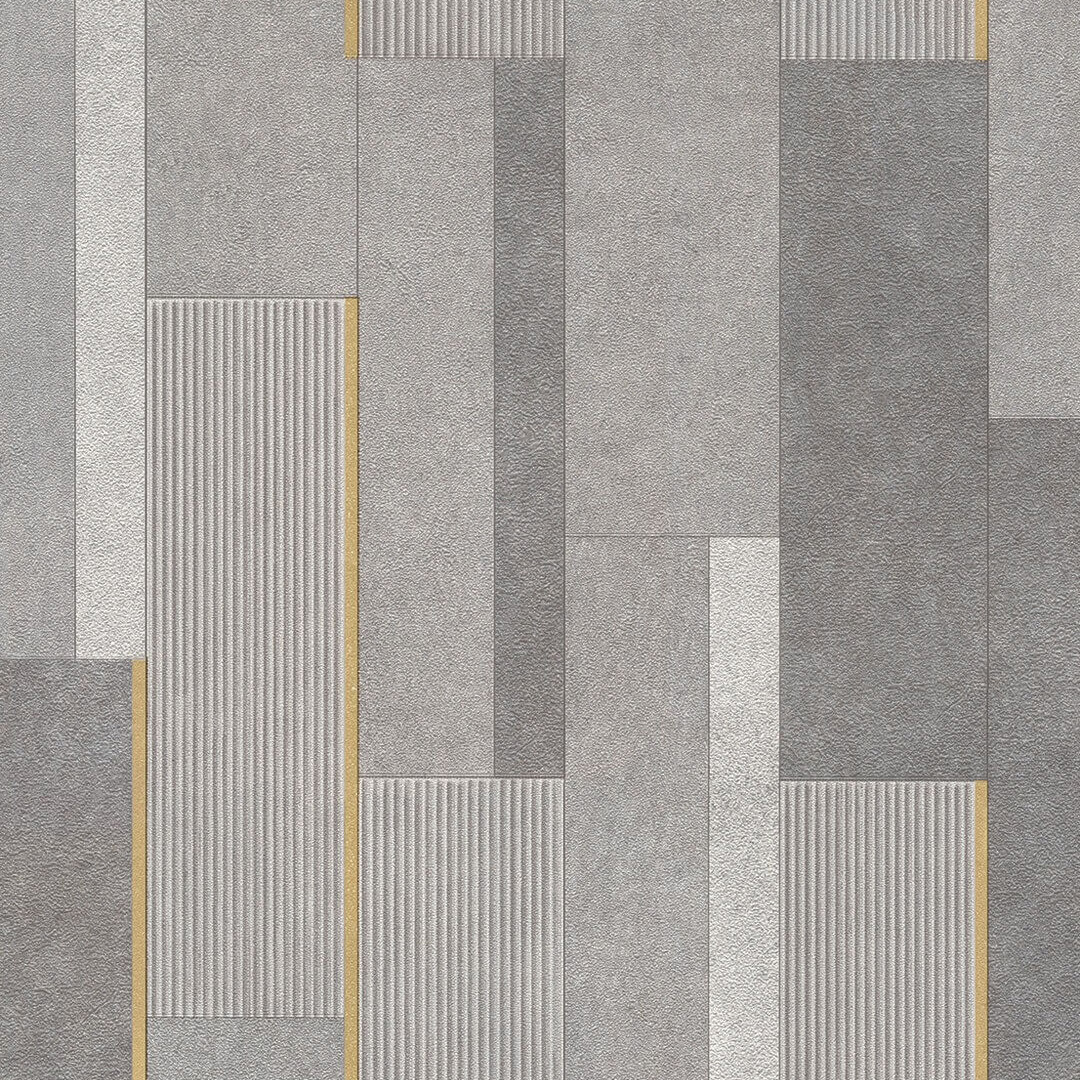 Charcoal Grey & Gold Geometric Block Wallpaper