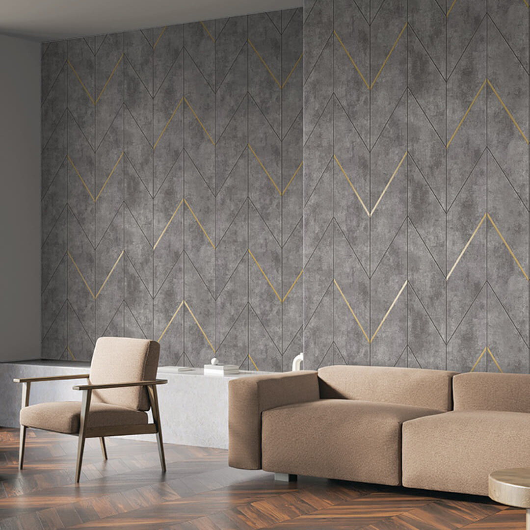 Charcoal & Gold Art Deco Wallpaper