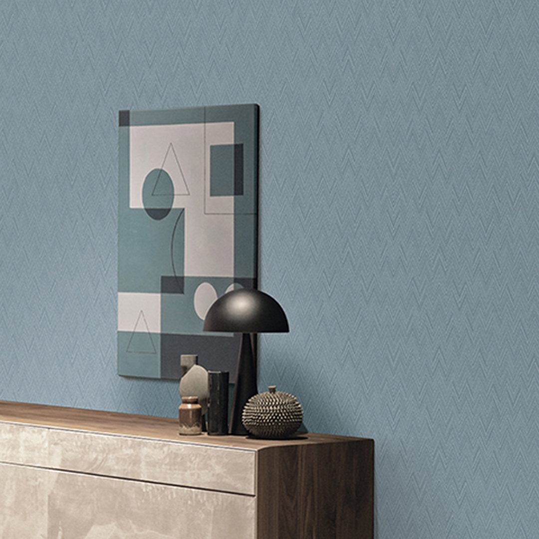 Denim Blue Chevron Zigzag Textured Wallpaper