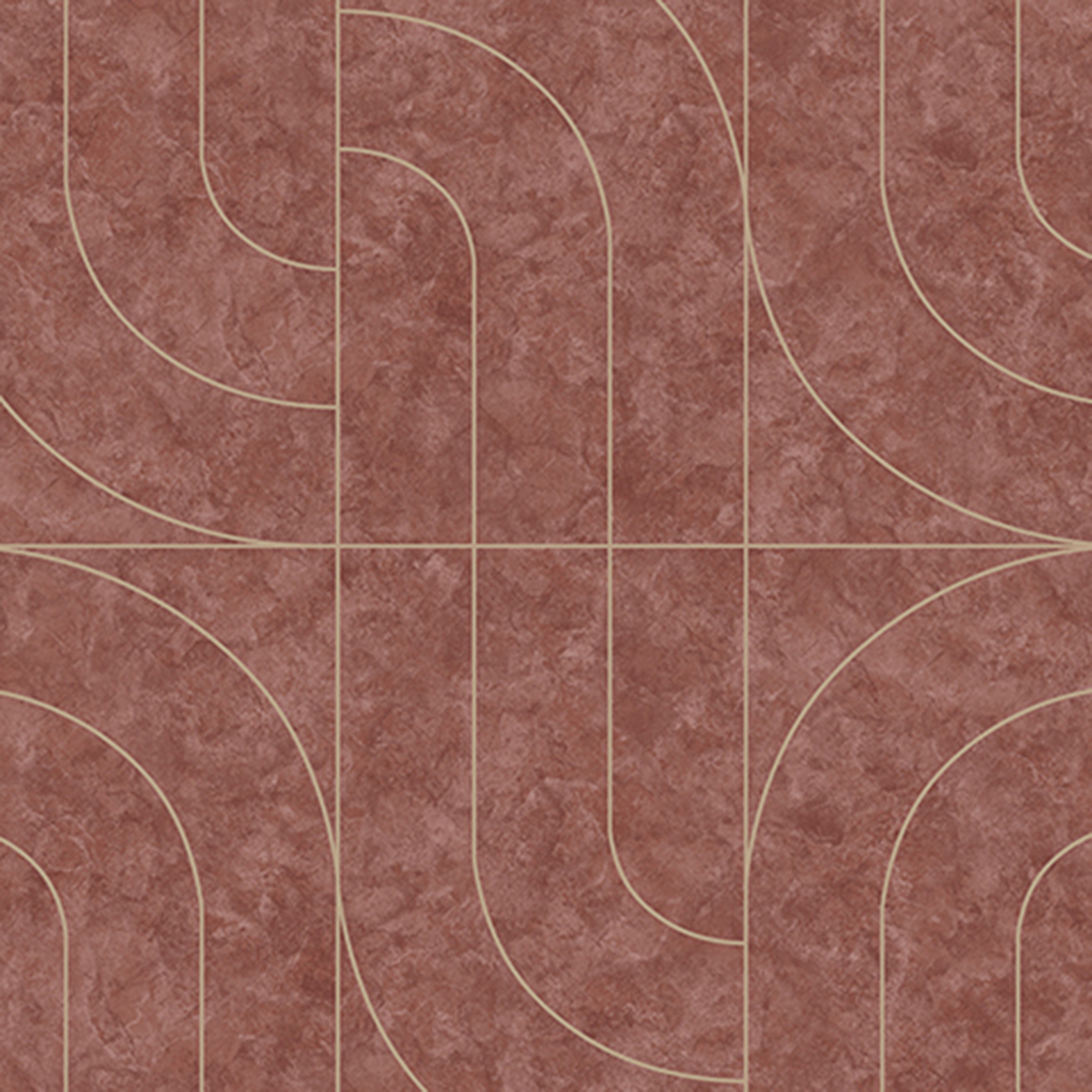 Maroon & Gold Retro Curve Geometric Wallpaper