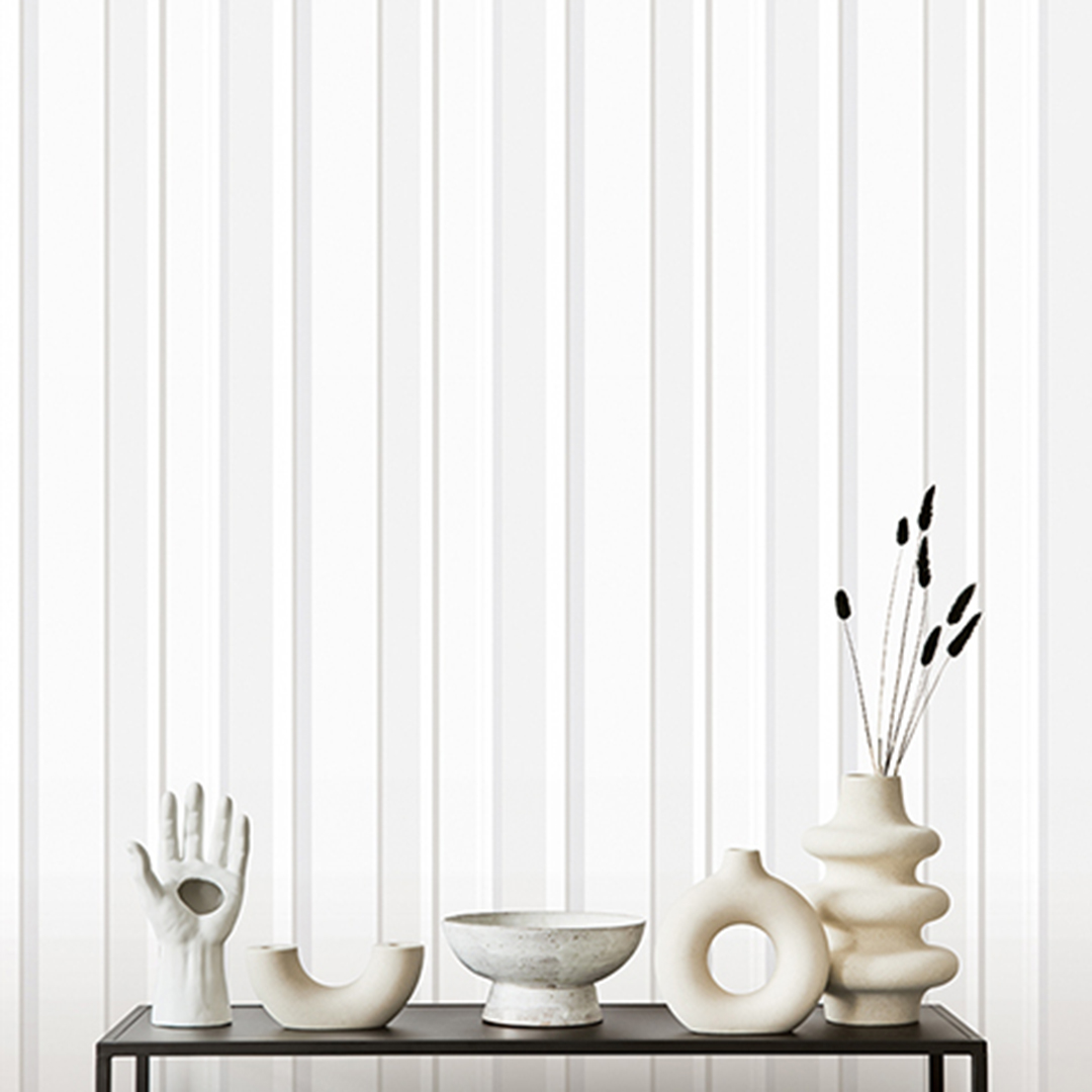 White Tonal Vertical Stripe Wallpaper