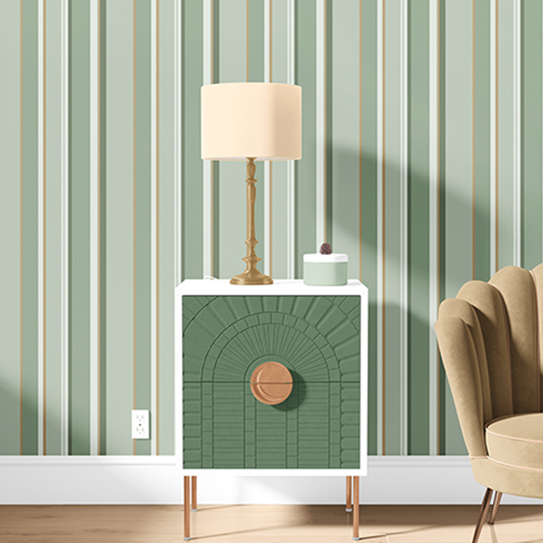 Sage Green & Gold Vertical Stripe Wallpaper