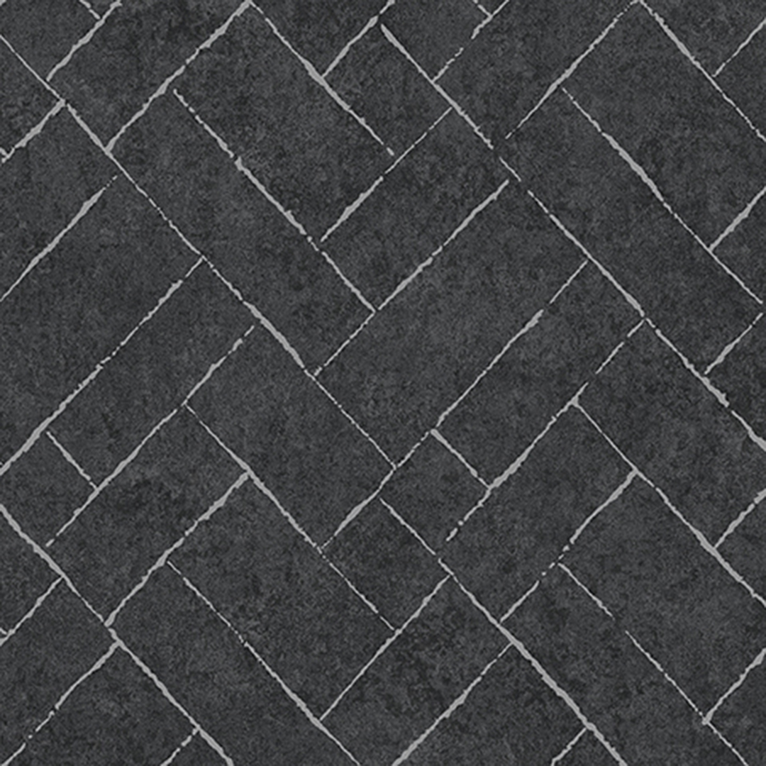Black Herringbone Brick Tile Effect Wallpaper