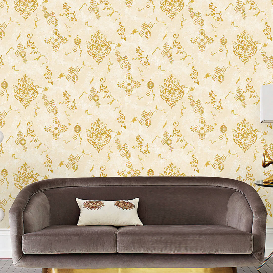 Cream & Gold Ornamental Damask Wallpaper