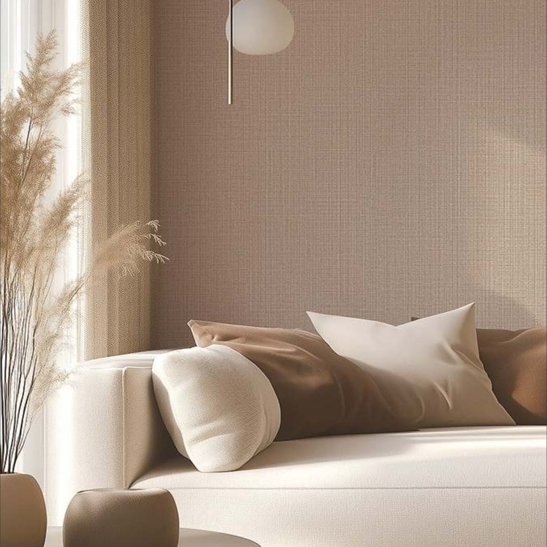 Warm Taupe Brown Silk Stripe Textured Wallpaper