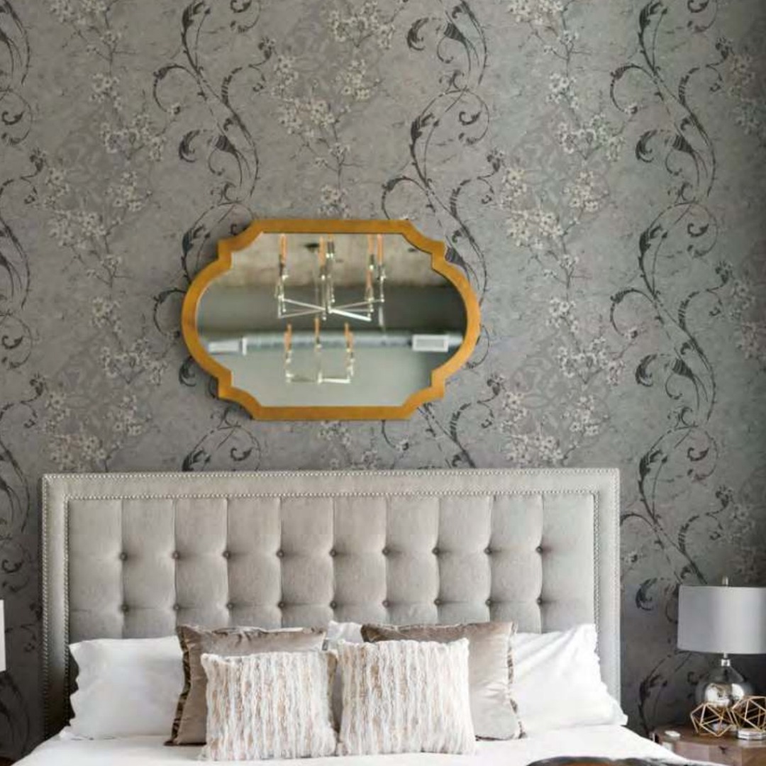 Stone Grey Blossom Branch Marble Wallpaper