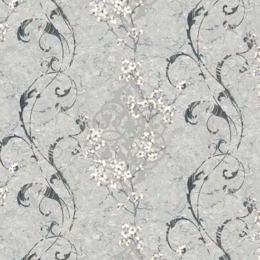 Stone Grey Blossom Branch Marble Wallpaper