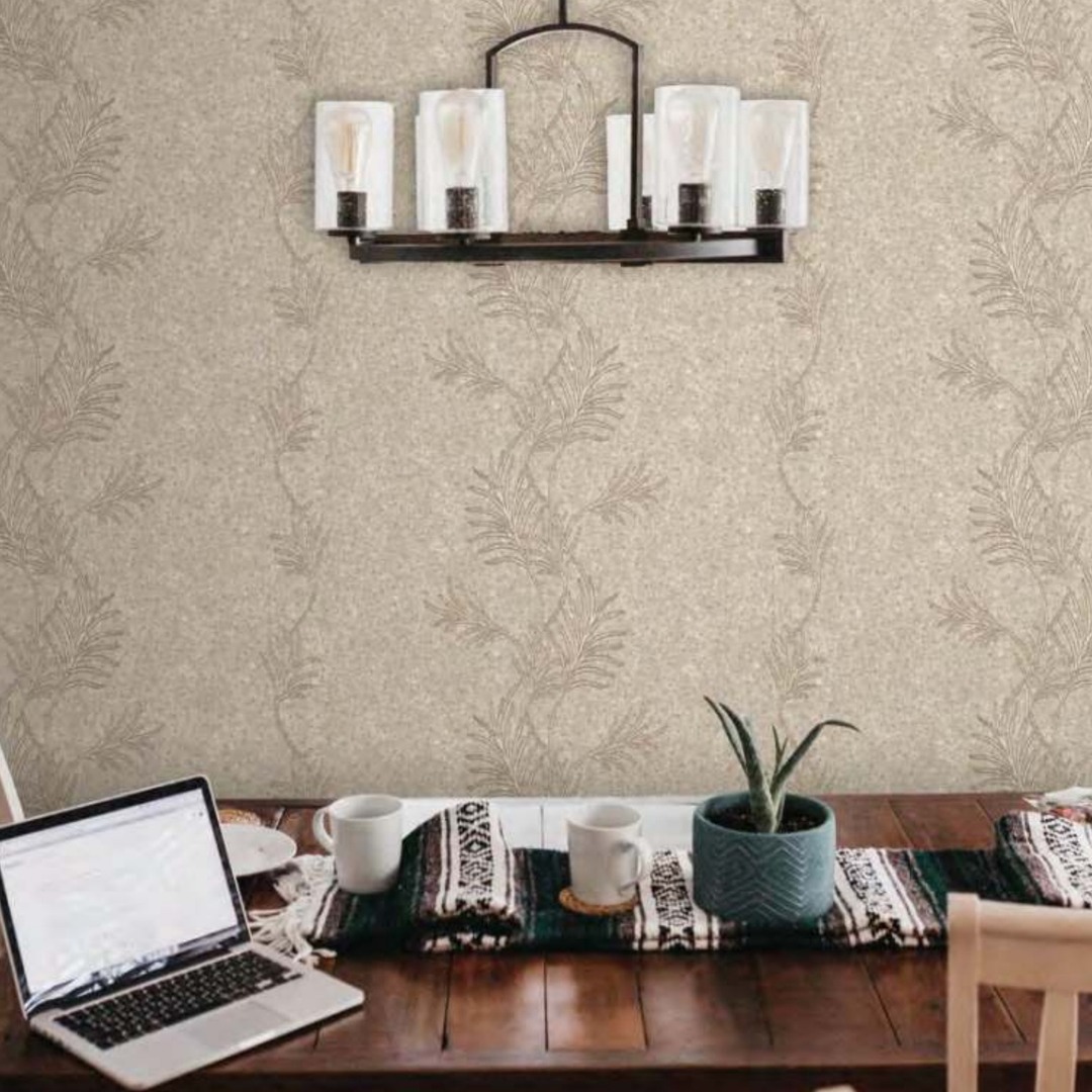 Sand Beige Feather Sprig Wallpaper