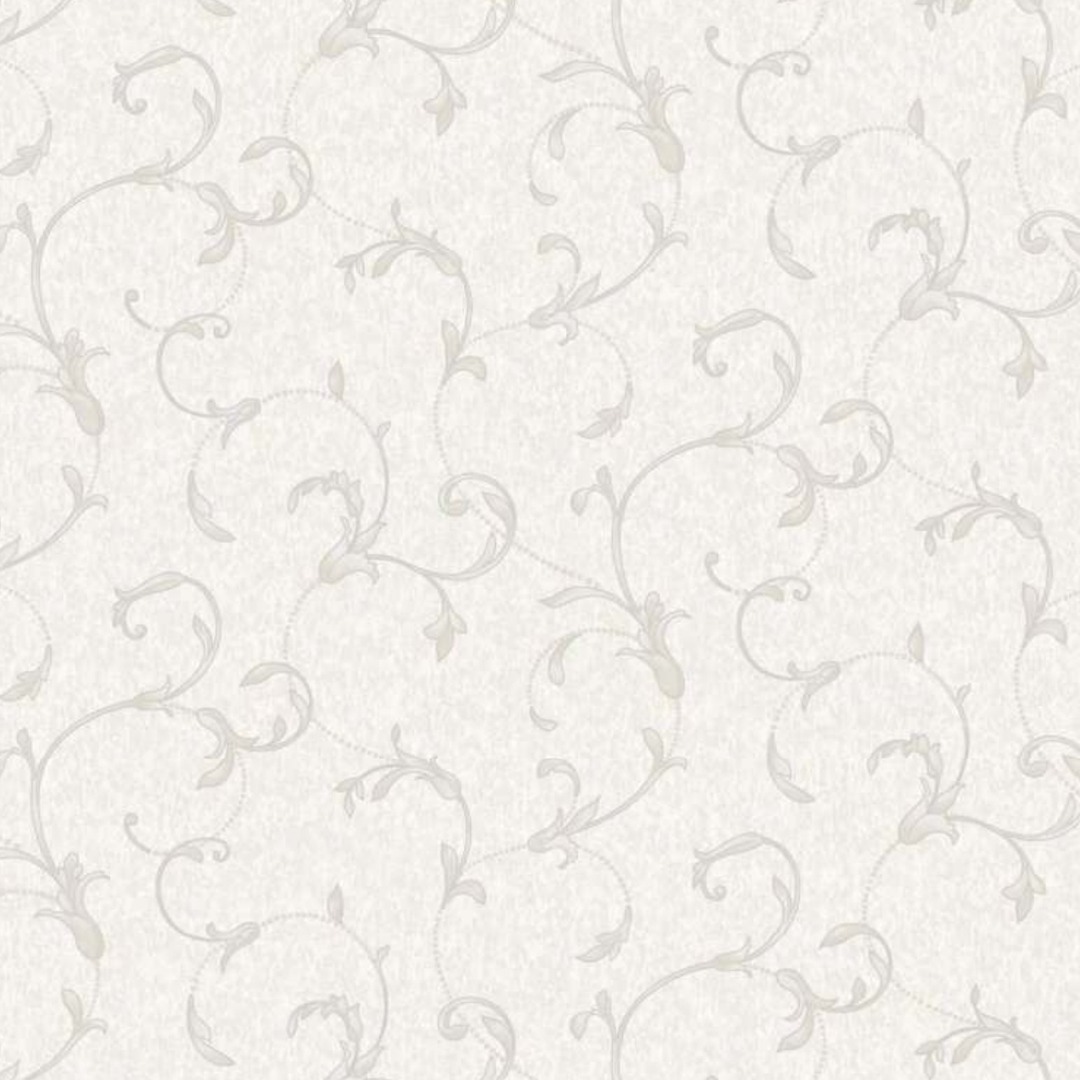 Soft White Leafy Scroll Trail Wallpaper