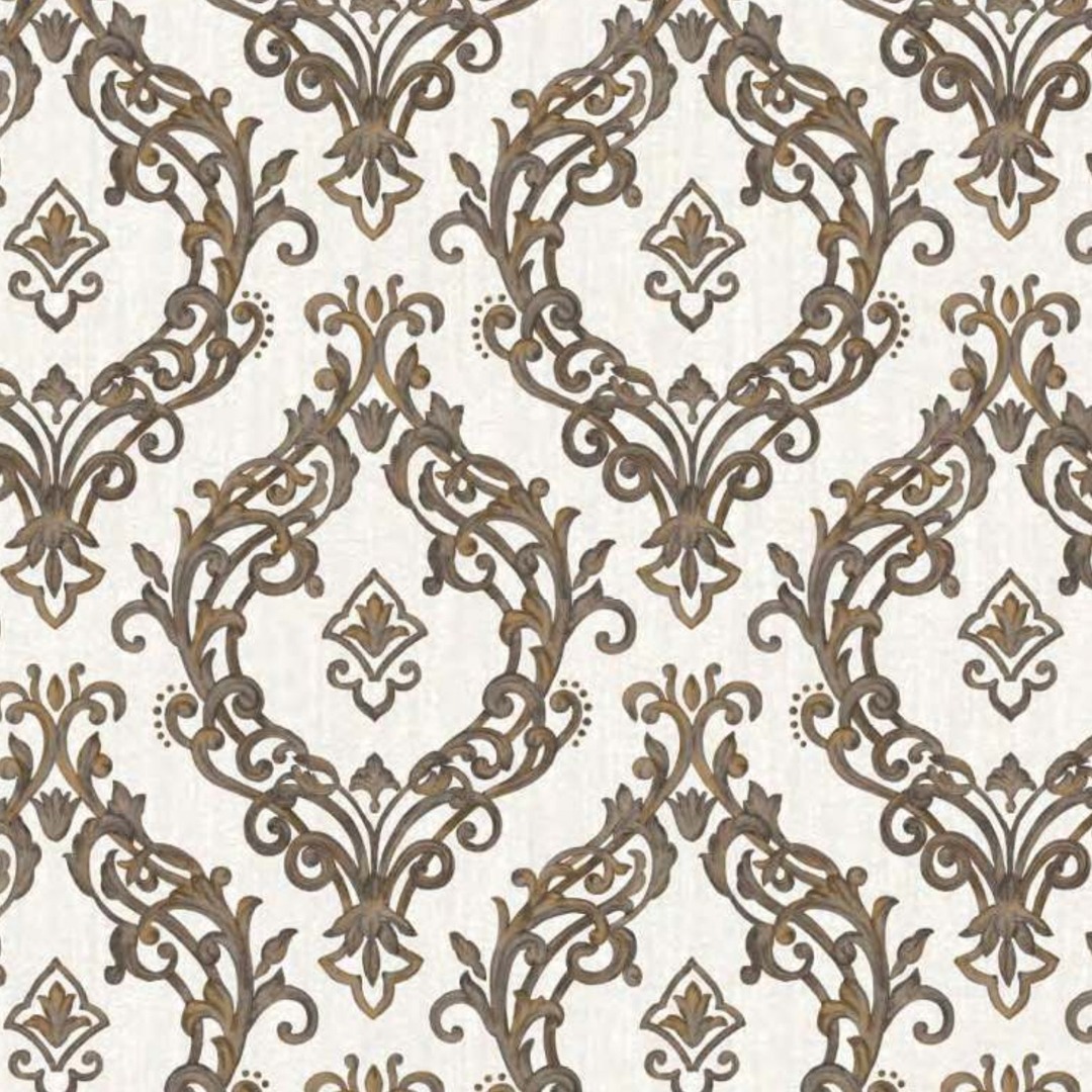 Sand Beige Ornate Scroll Damask Wallpaper