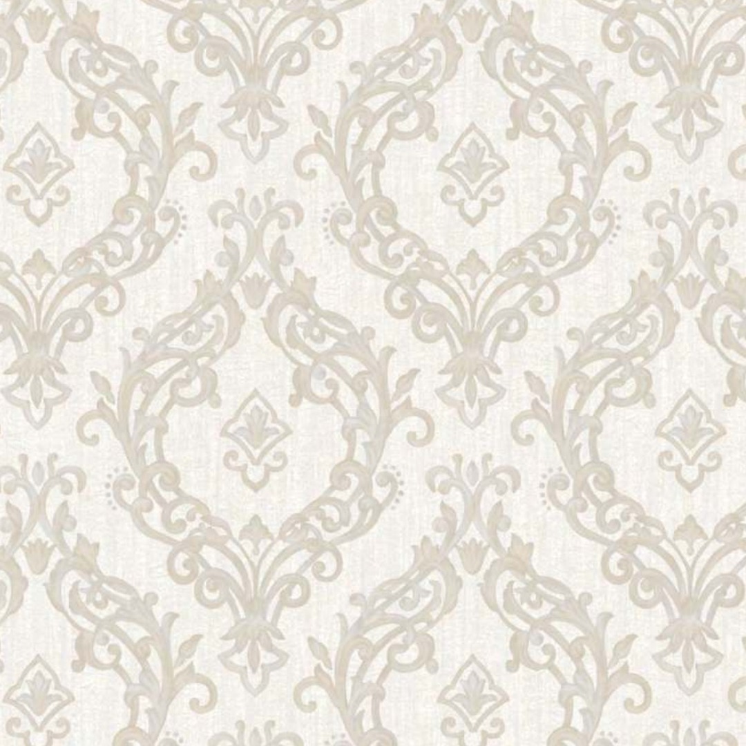 Ivory Ornate Scroll Damask Wallpaper