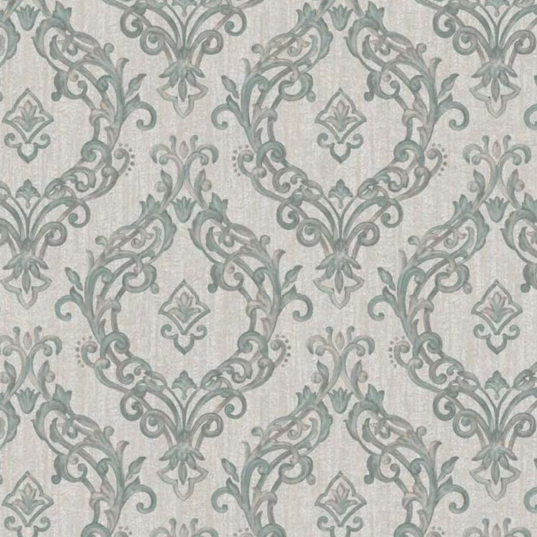 Stone Grey Ornate Scroll Damask Wallpaper