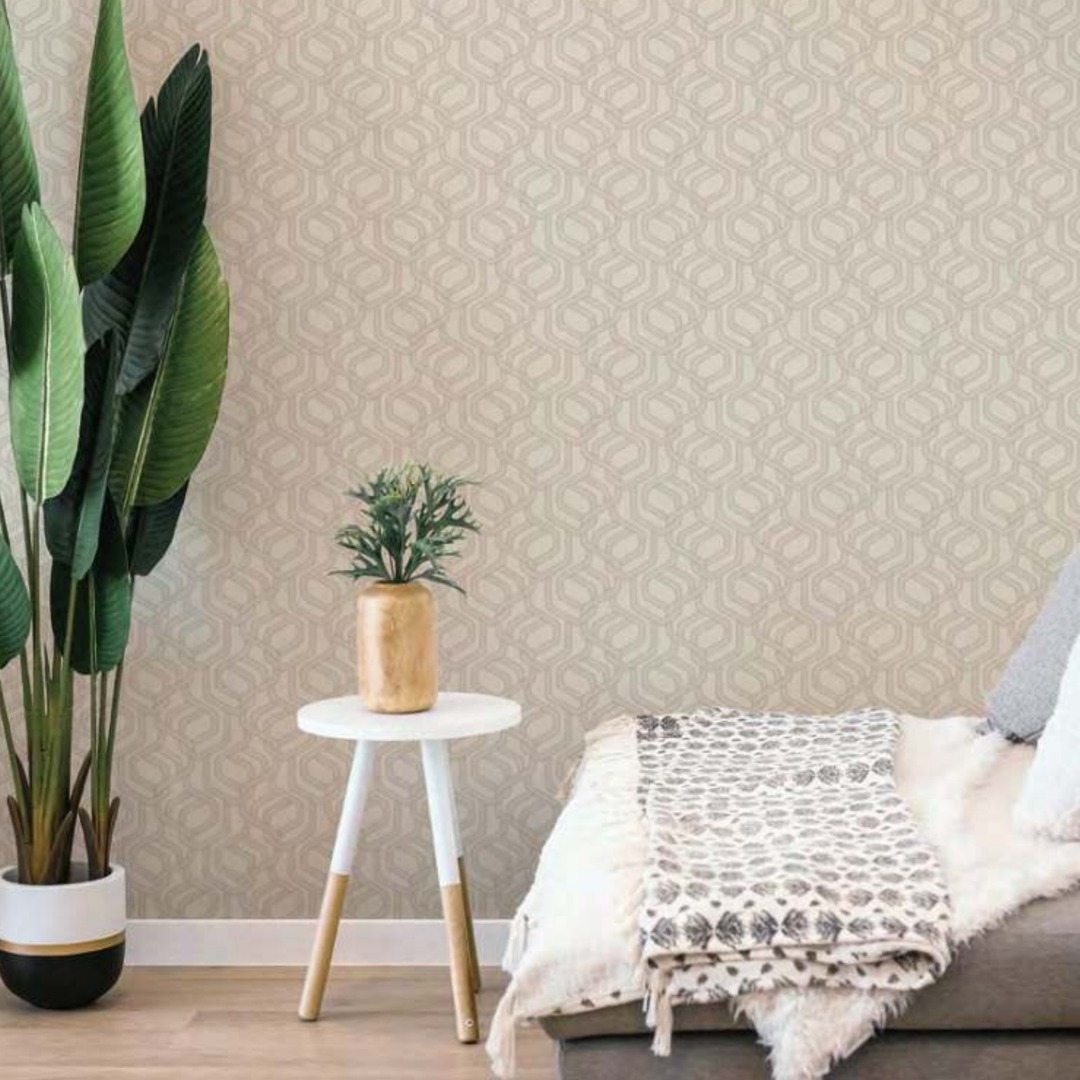 Soft Blush Beige Retro Hexagon Geometric Wallpaper