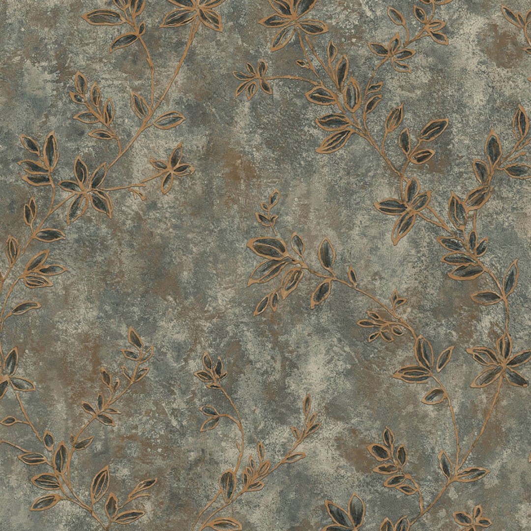 Teal Green Trailing Floral Vine Wallpaper