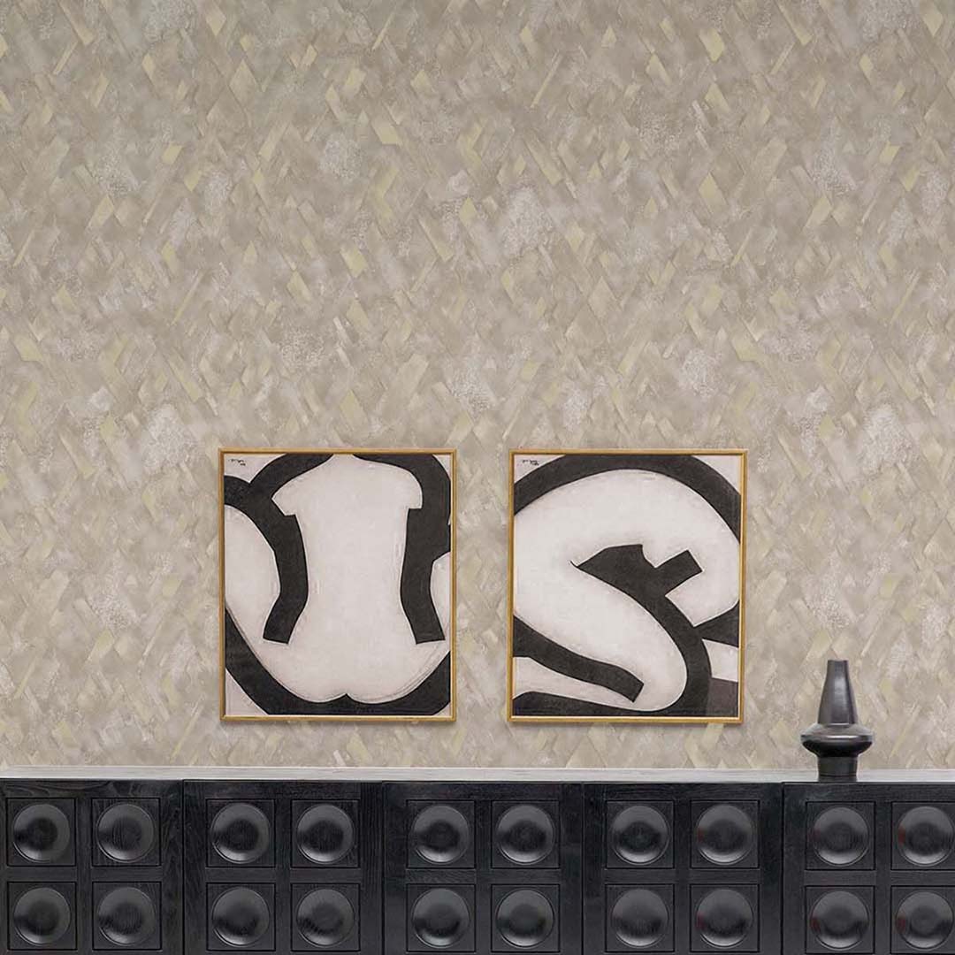 Beige Gold Diagonal Brushstroke Geometric Wallpaper
