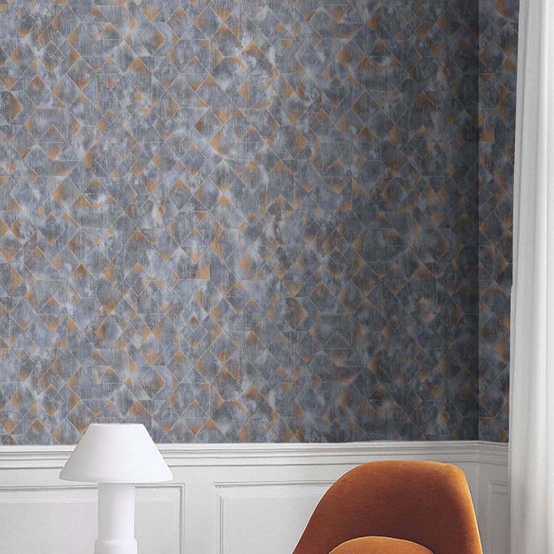 Charcoal Gold Distressed Diamond Geometric Wallpaper