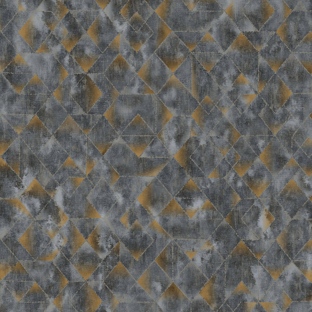 Charcoal Gold Distressed Diamond Geometric Wallpaper