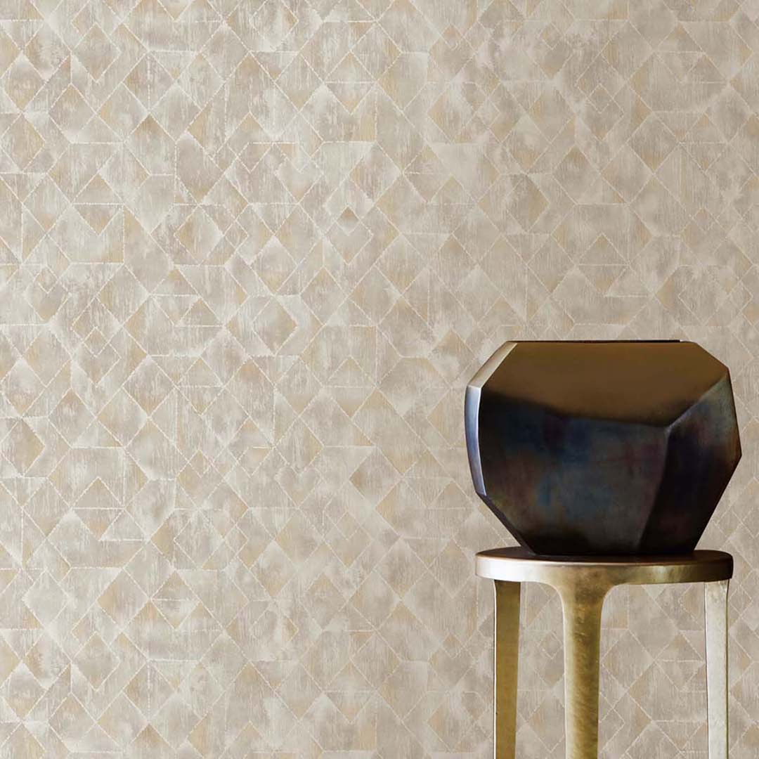 Beige Gold Distressed Diamond Geometric Wallpaper