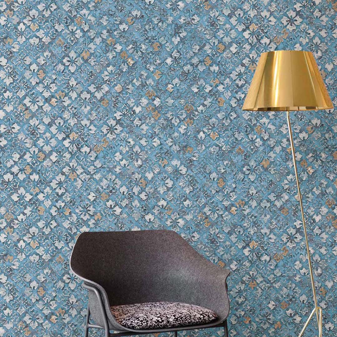 Blue Teal Moroccan Tile Mosaic Wallpaper