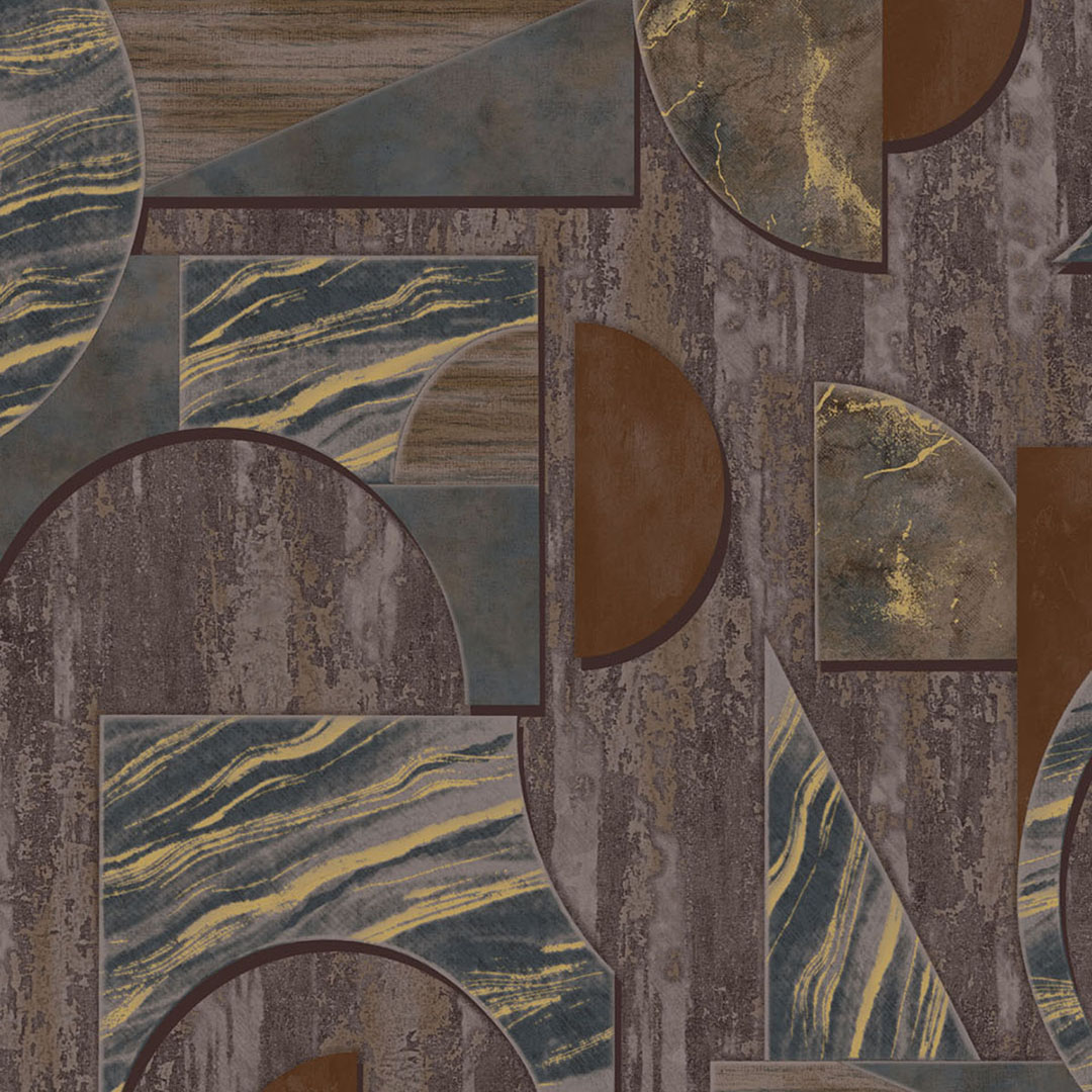 Bronze Brown Art Deco Marble Geometric Wallpaper