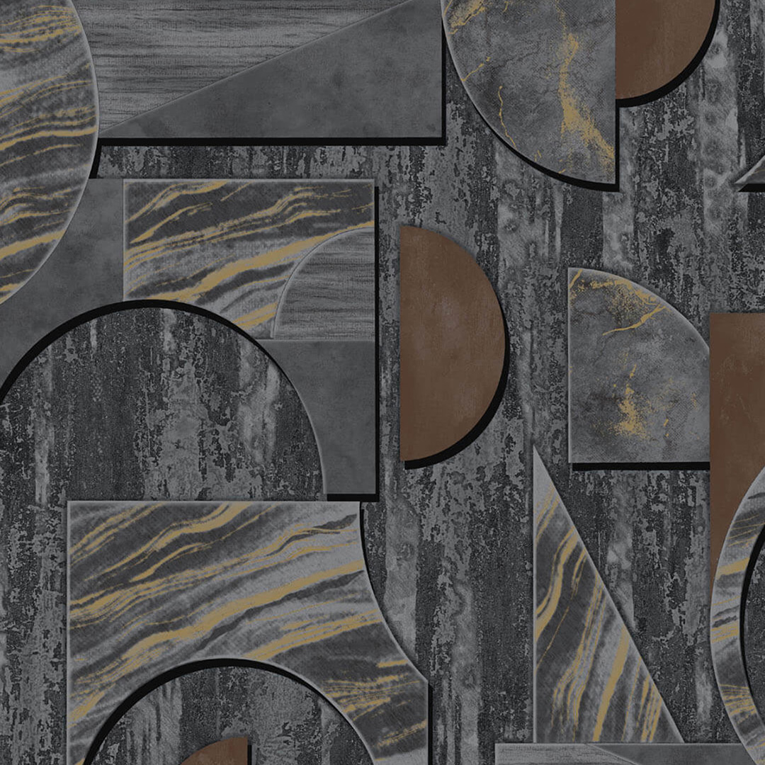 Charcoal Gold Art Deco Marble Geometric Wallpaper