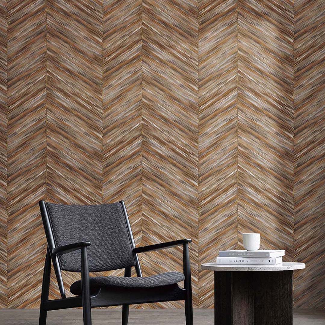 Brown Herringbone Wood Plank Wallpaper