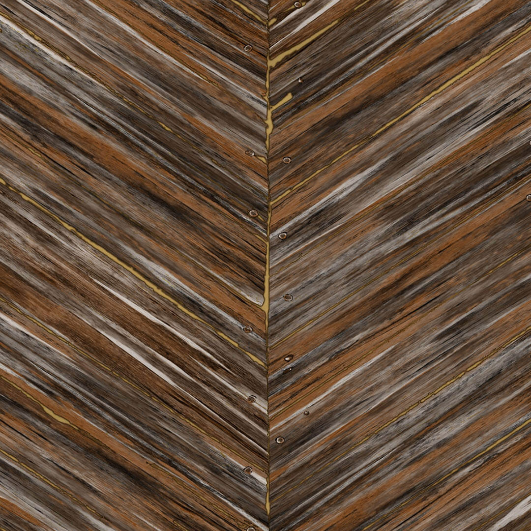 Brown Herringbone Wood Plank Wallpaper