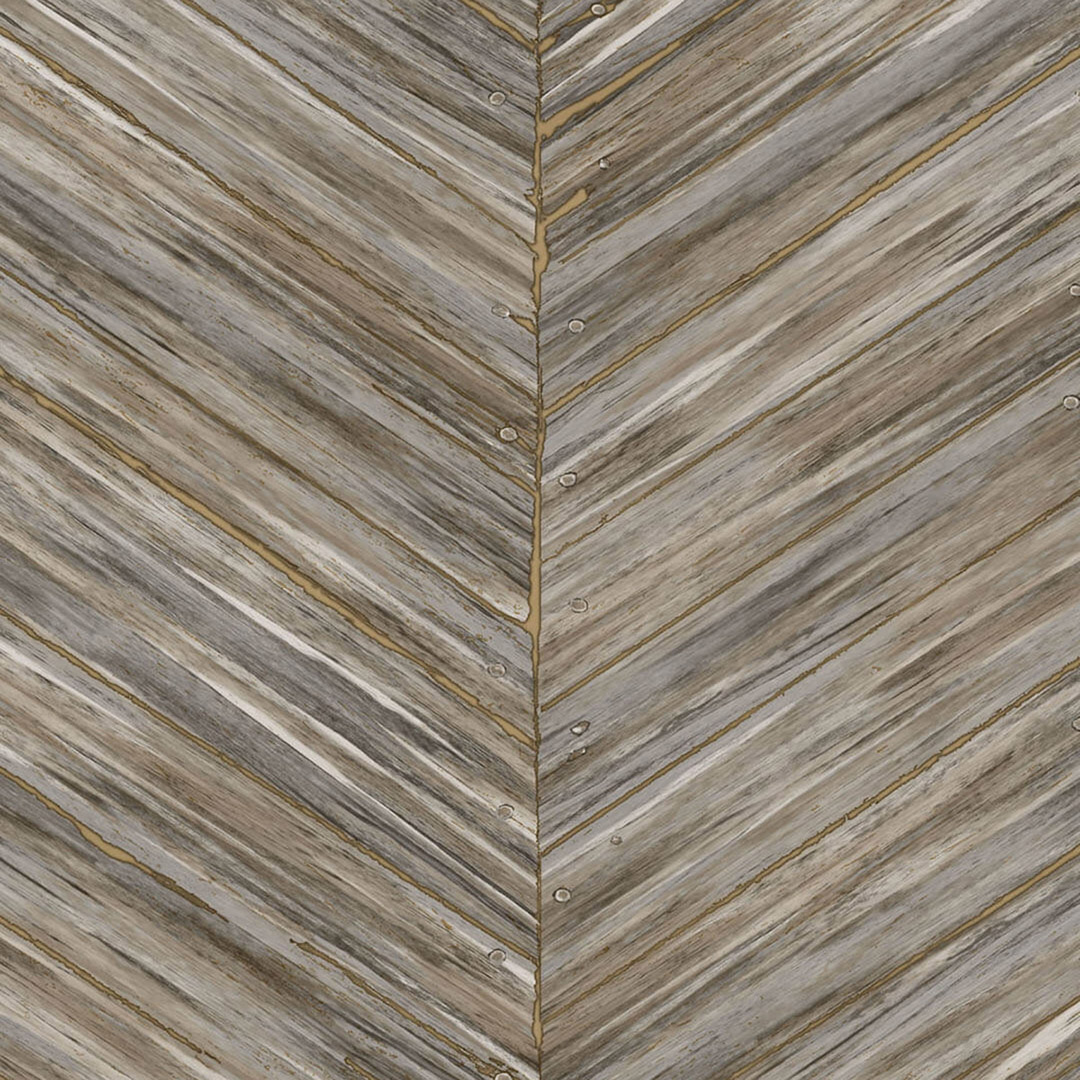 Grey Driftwood Herringbone Wood Plank Wallpaper