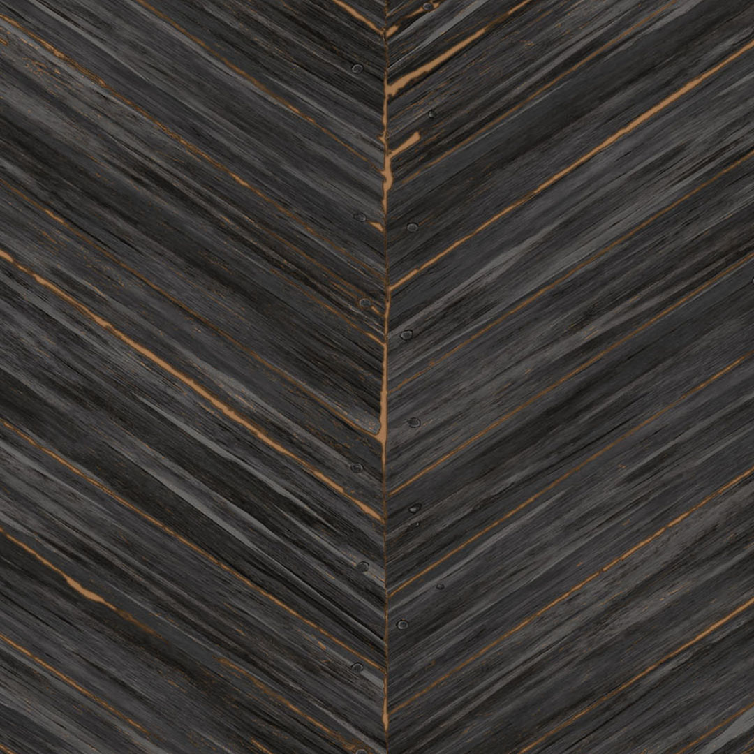 Black Herringbone Wood Plank Wallpaper