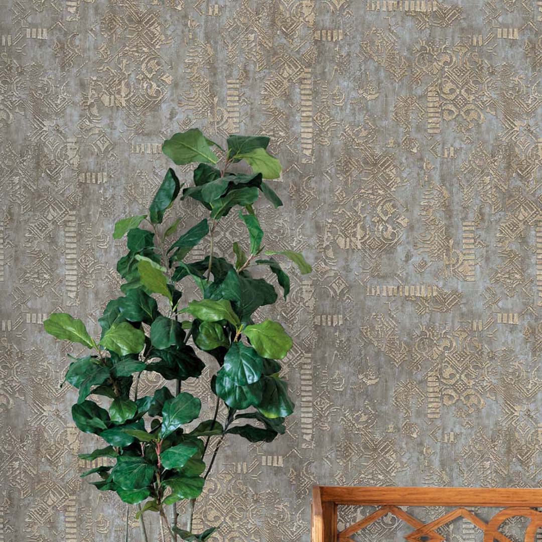 Grey Gold Tribal Kilim Wallpaper