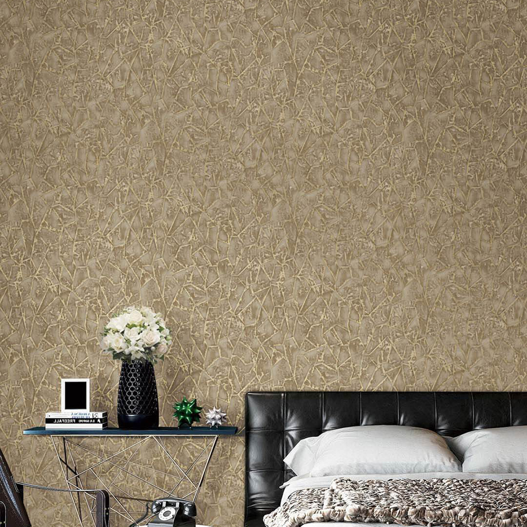 Brown Gold Cracked Stone Mosaic Wallpaper