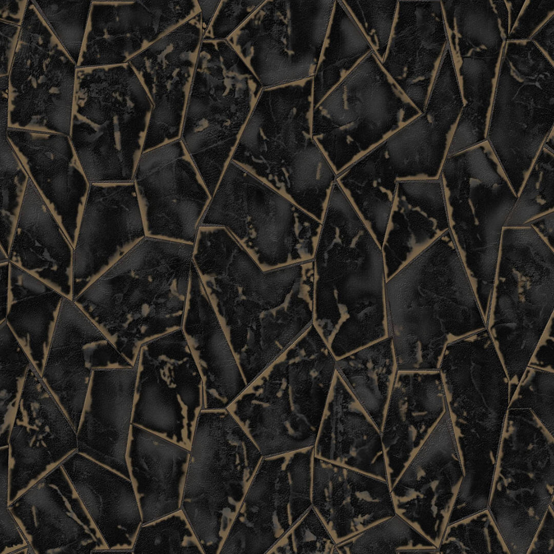 Black Gold Cracked Stone Mosaic Wallpaper
