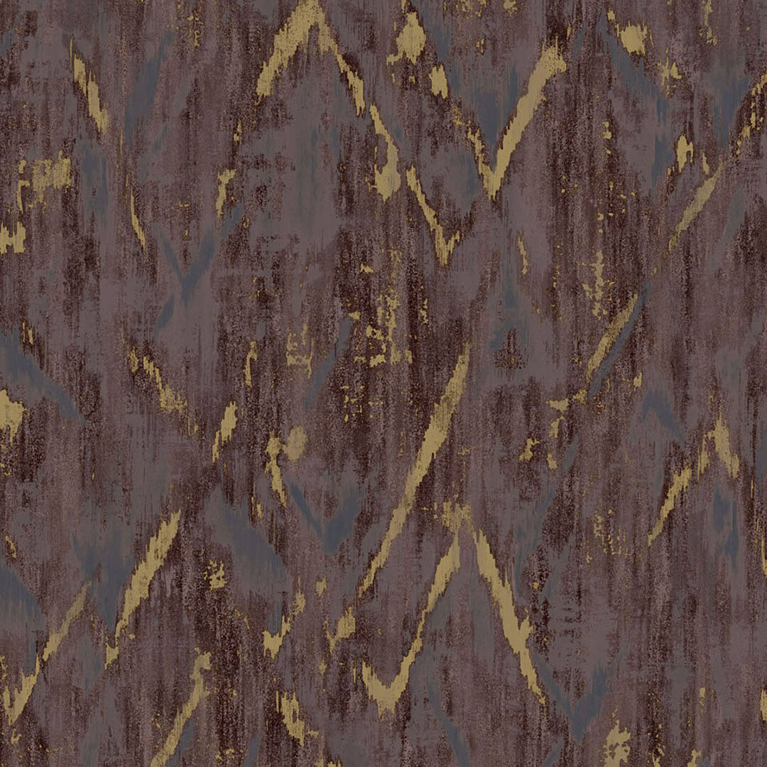 Plum Gold Ikat Diamond Abstract Wallpaper