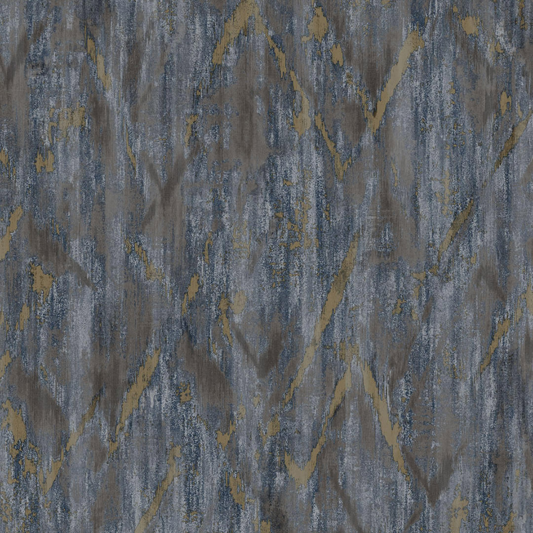 Blue Grey Gold Ikat Diamond Abstract Wallpaper