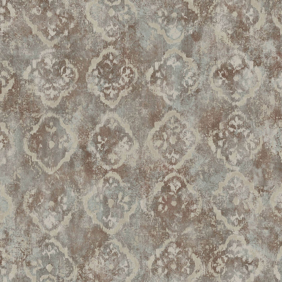 Brown Taupe Distressed Ikat Medallion Wallpaper