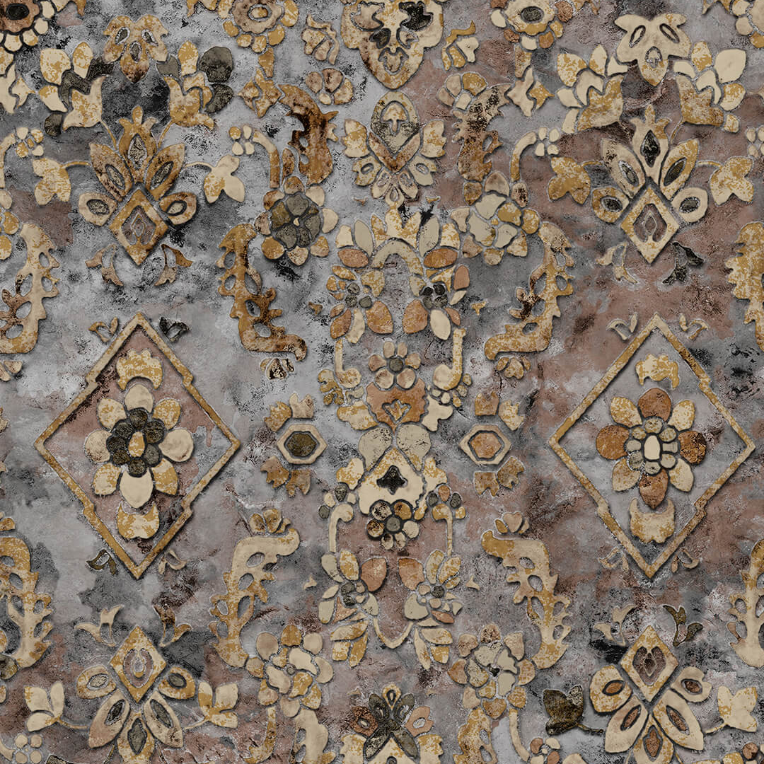 Grey Vintage Persian Rug Damask Wallpaper