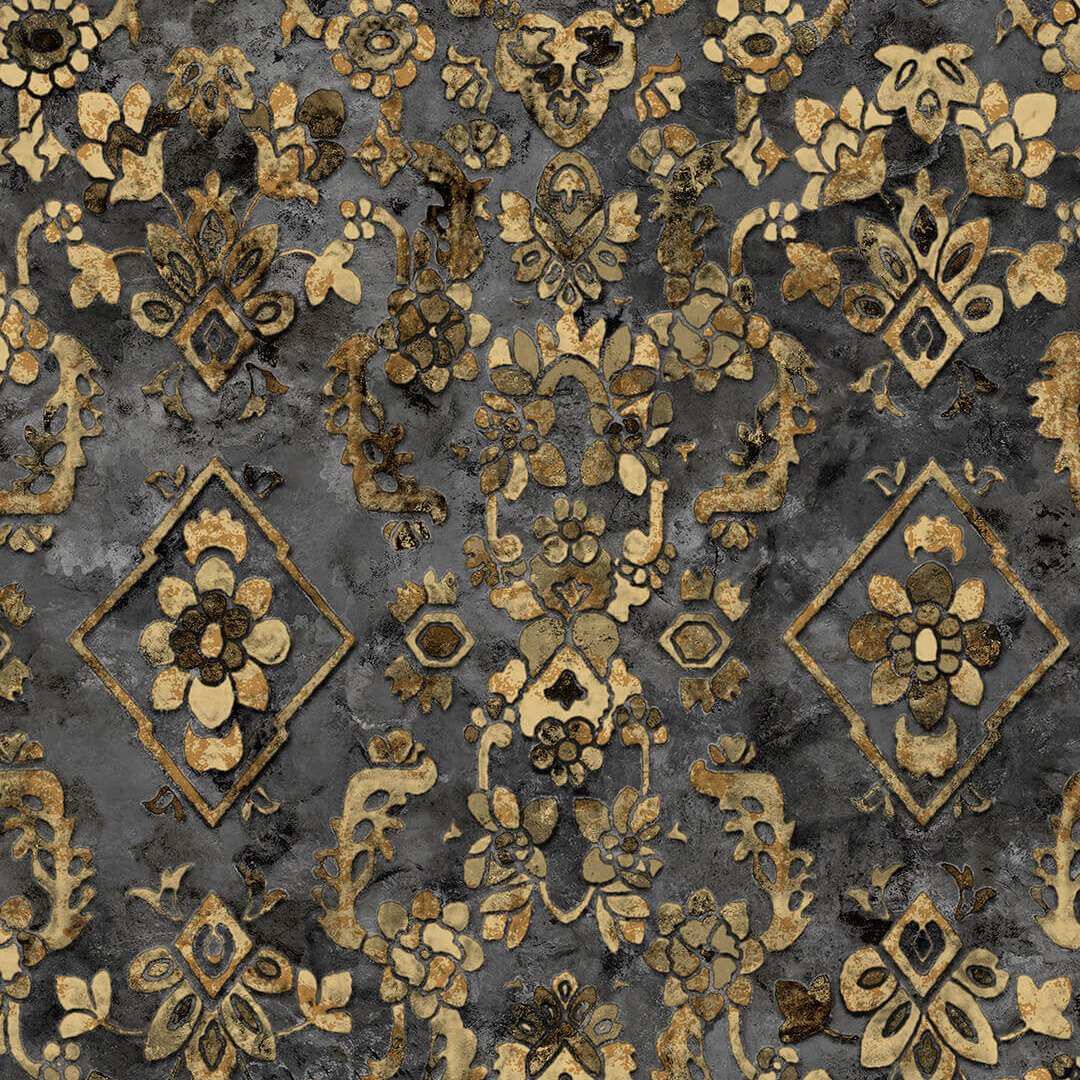 Black Gold Vintage Persian Rug Damask Wallpaper