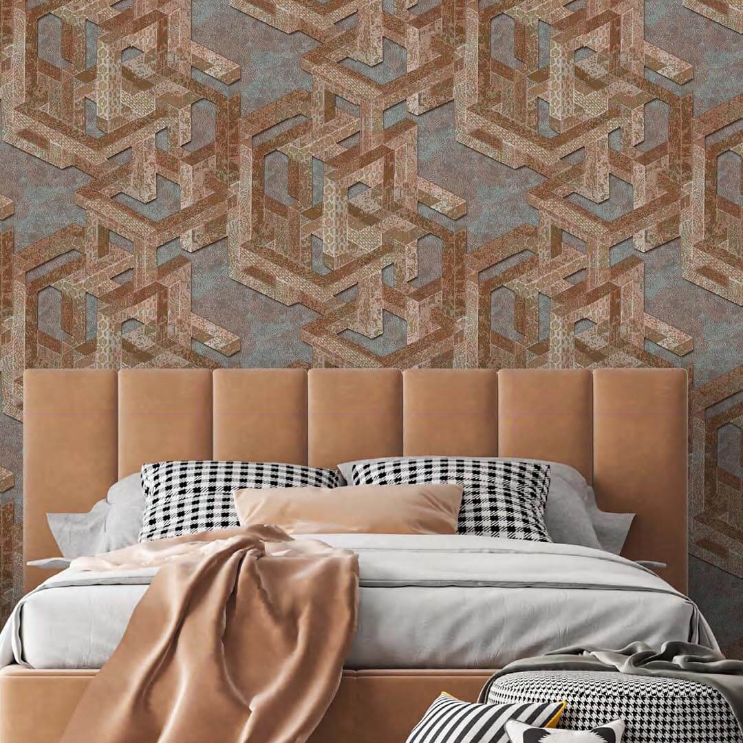 Copper Teal 3D Geometric Beam Wallpaper