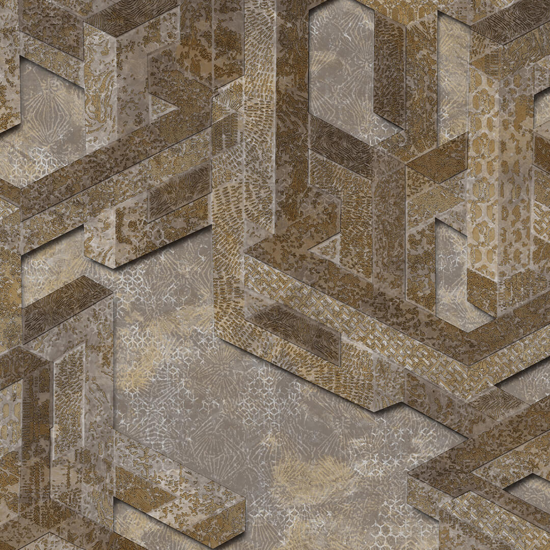 Gold Beige 3D Geometric Beam Wallpaper