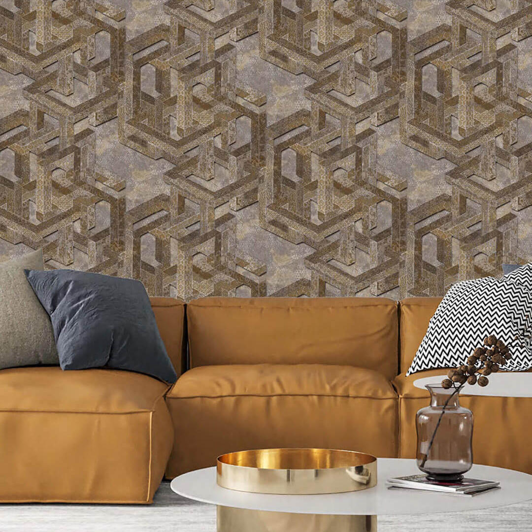 Gold Beige 3D Geometric Beam Wallpaper