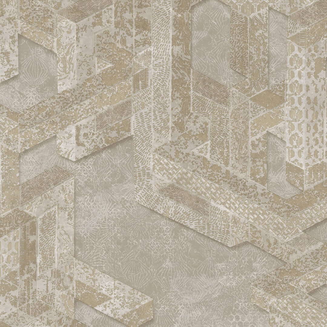 Beige 3D Geometric Beam Textured Wallpaper