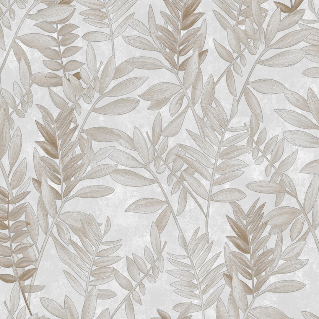 Grey Beige Trailing Leaf Botanical Wallpaper