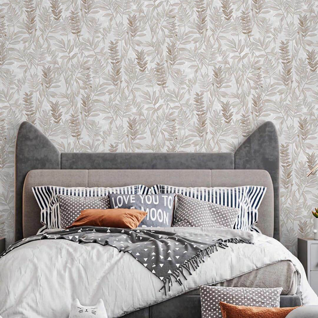 Grey Beige Trailing Leaf Botanical Wallpaper