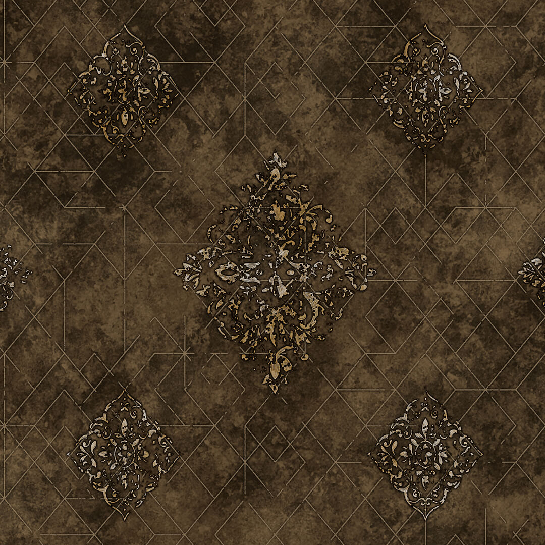 Brown Gold Damask Medallion Trellis Wallpaper