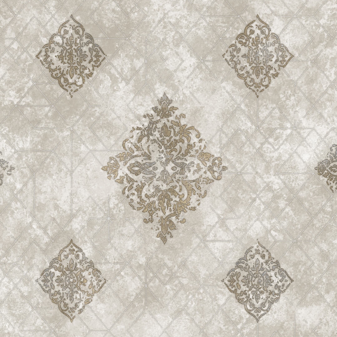 Beige Damask Medallion Trellis Wallpaper