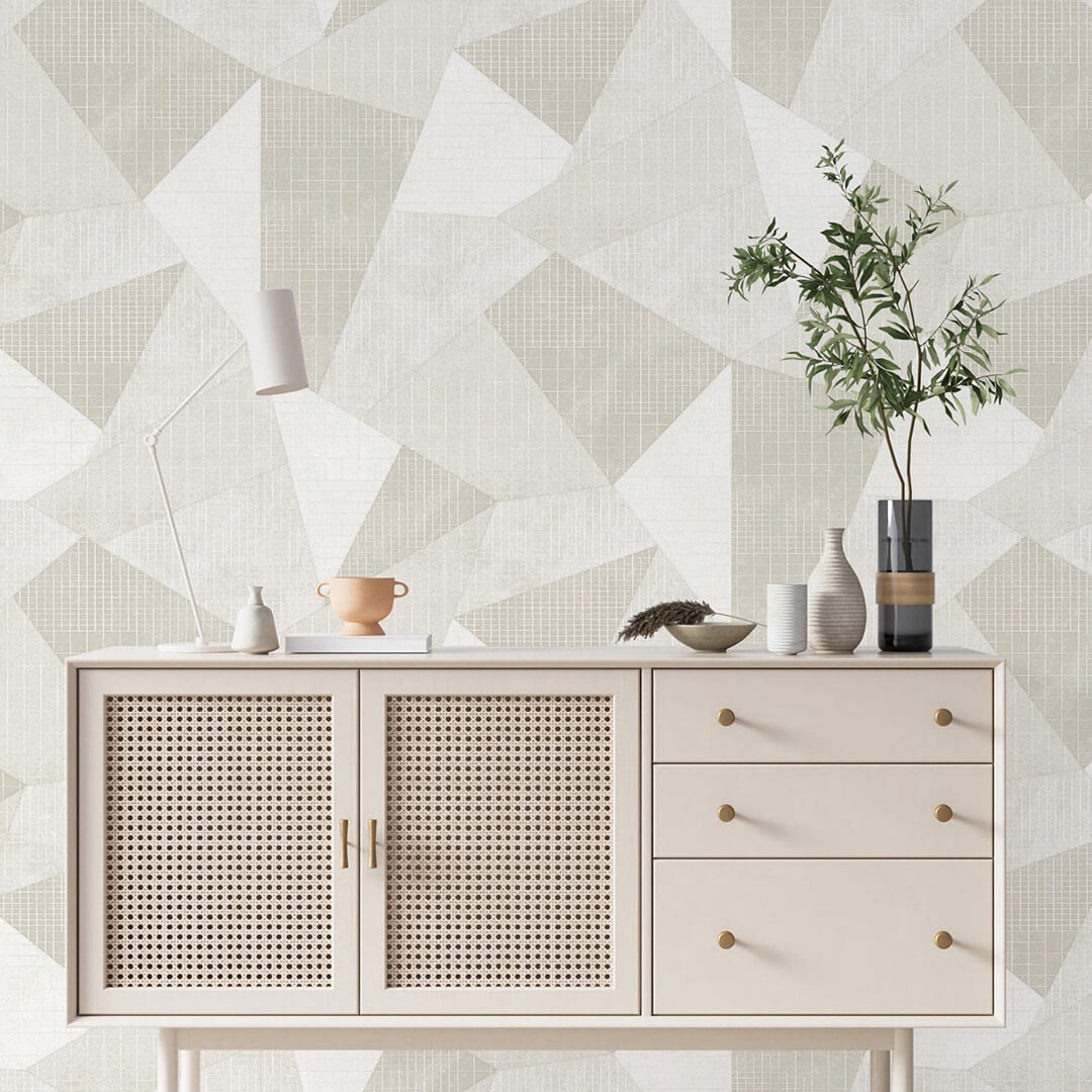 Cream Abstract Patchwork Geometric Wallpaper